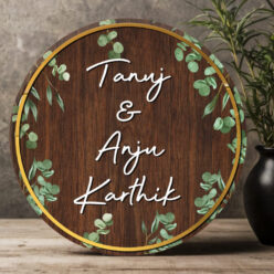 Circle Floral Elegance Wooden Nameplate with 3D Acrylic | Personalized | 12x12 inch