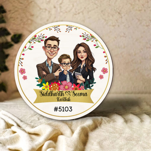 Floral Family Caricature Nameplate | Personalized | 12X12 - Image 2