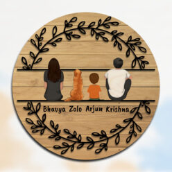 Wooden Name Plate for Couple with Pet | Personalized | 12x12 inches