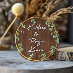 Circle Floral Elegance Wooden Nameplate with 3D Acrylic | Personalized | 12x12 inch