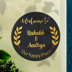 Circle Name Plate with Golden Acrylic | Personalized